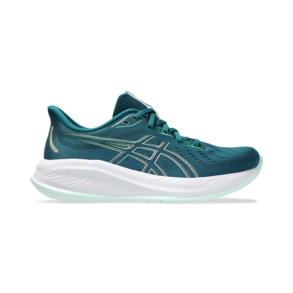 Lateral side of the right shoe from a pair of Asics Women's Gel-Cumulus 26 Running Shoes in the Rich Teal/Pale Mint colourway (8191960776866)