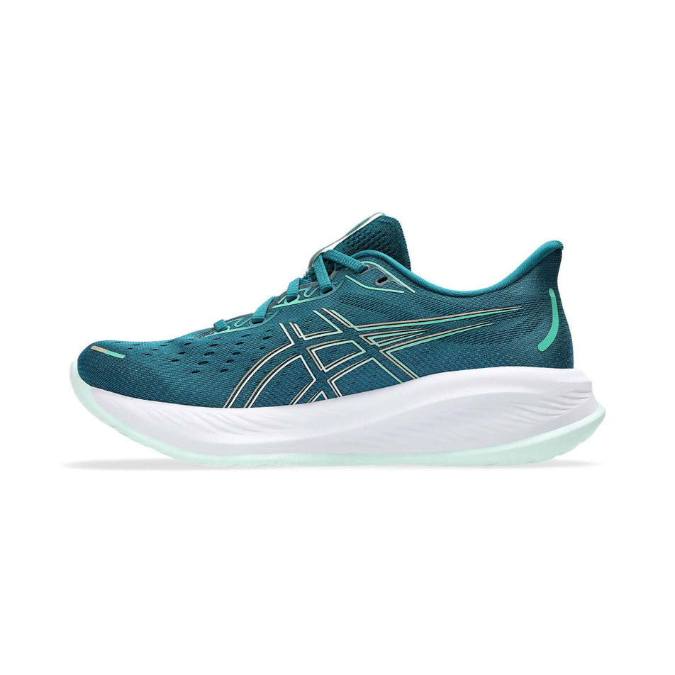 Medial side of the right shoe from a pair of Asics Women's Gel-Cumulus 26 Running Shoes in the Rich Teal/Pale Mint colourway (8191960776866)