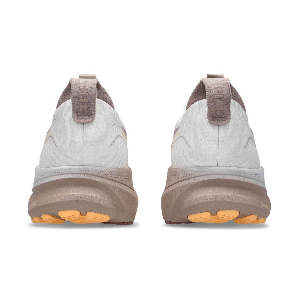 The back of a pair of ASICS Women's Gel-Kayano 32 Running Shoes in the White/Orange Glow colourway. (8669086384290)
