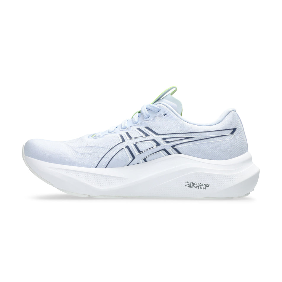 Medial view of the right shoe from a pair of ASICS Women's GT-2000 14 Running Shoes in the Blue Fade/Indigo Fog colourway. Fog (8680755724450)