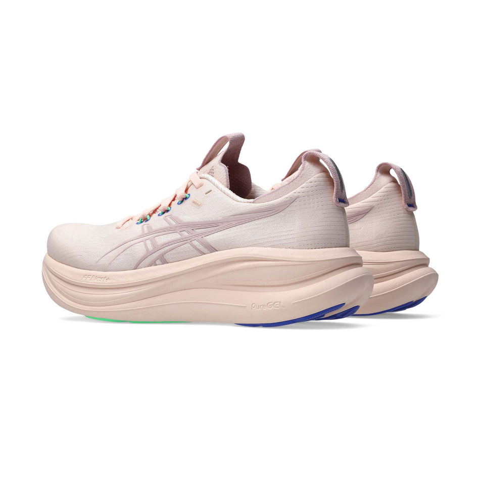 A pair of ASICS Women's Gel-Nimbus 28 Running Shoes in the Pearl Pink/Morganite colourway.