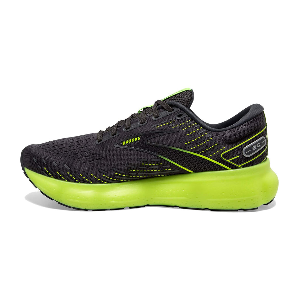 Medial side of the right shoe from a pair of Brooks Men's Glycerin 20 Running Shoes in the Ebony/Nightlife colourway (8030239785122)