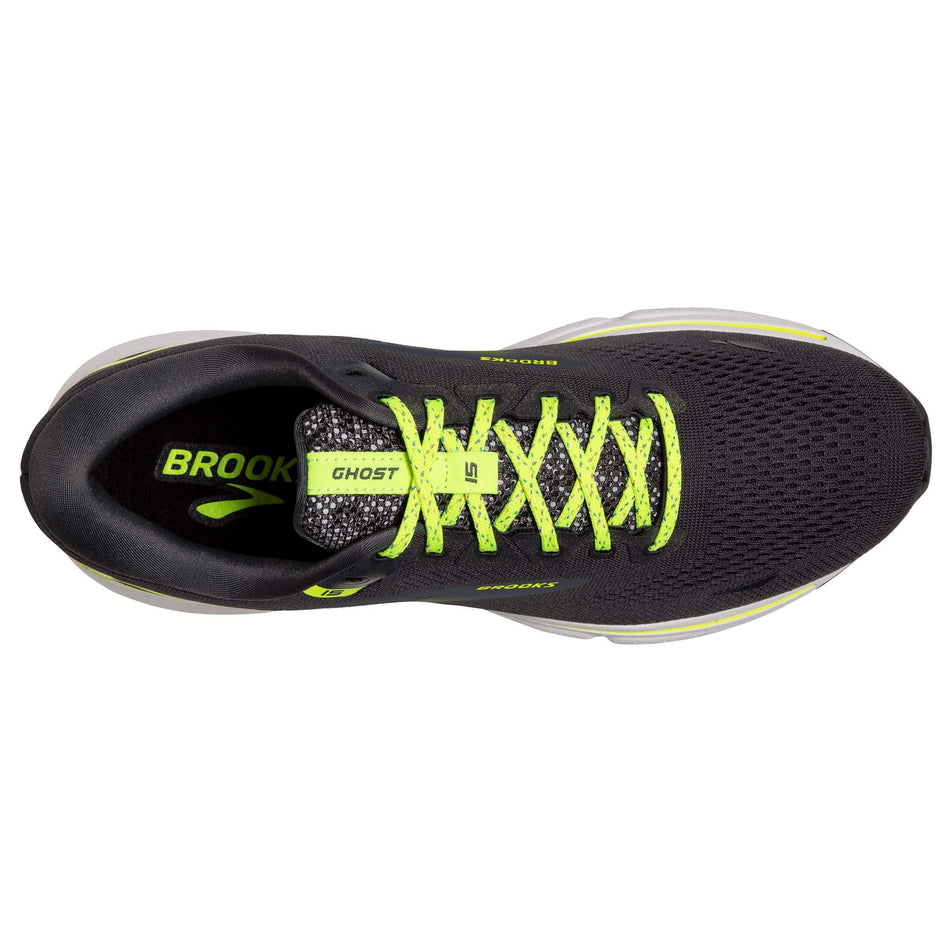 The upper of the right shoe from a pair of Brooks Men's Ghost 15 Running Shoes in the Ebony/White/Nightlife colourway (8030233624738)