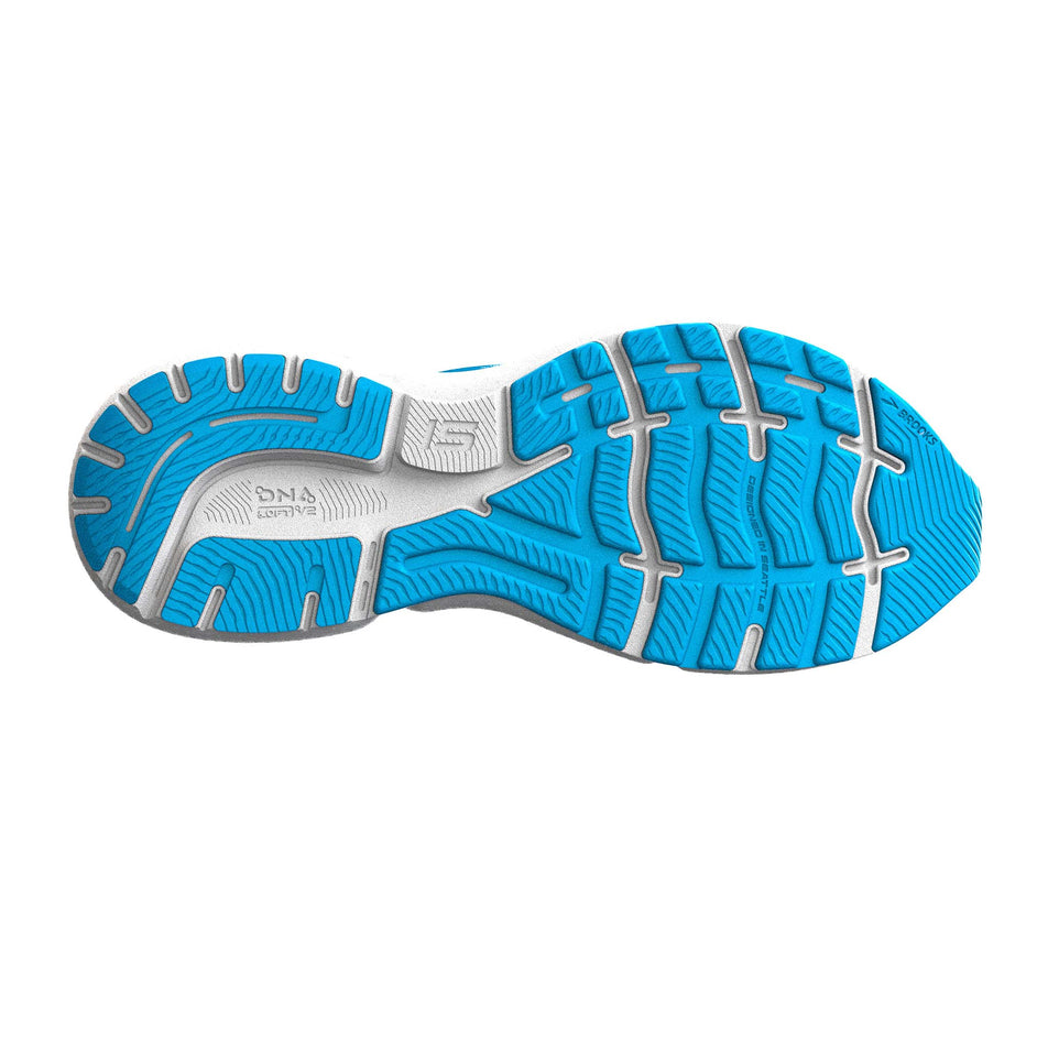 Outsole of the right shoe from a pair of Brooks Men's Ghost 15 Running Shoes in the Blue/Peacoat/Orange colourway (7901063676066)