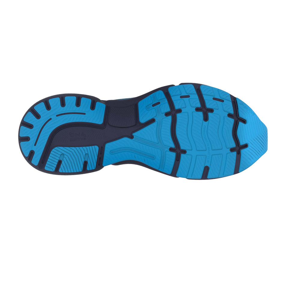The outsole of the right shoe from a pair of Brooks Men's Ghost 15 GORE-TEX Running Shoes in the Blue/Peacoat/orange colourway (7901065314466)