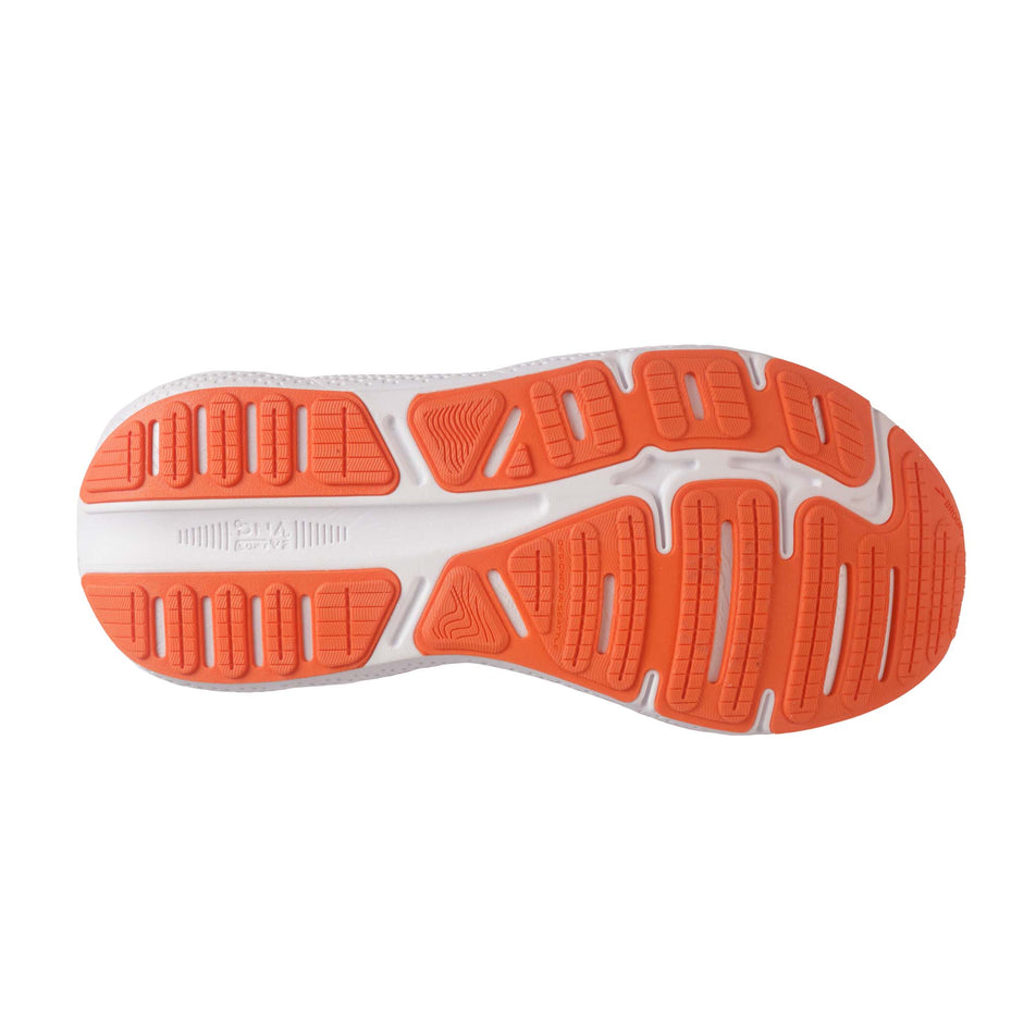 Outsole of the right shoe from a pair of Brooks Men's Ghost Max Running Shoes in the Red Orange/Black/Surf The Web colourway (8104446886050)