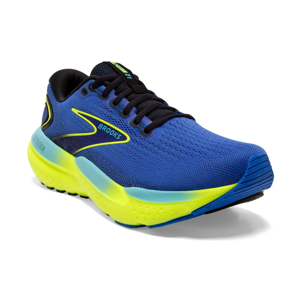 Lateral side of the right shoe from a pair of Brooks Men's Glycerin 21 Running Shoes in the Blue/Nightlife/Black colourway (8153503269026)