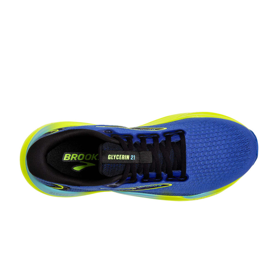 The upper of the right shoe from a pair of Brooks Men's Glycerin 21 Running Shoes in the Blue/Nightlife/Black colourway (8153503269026)