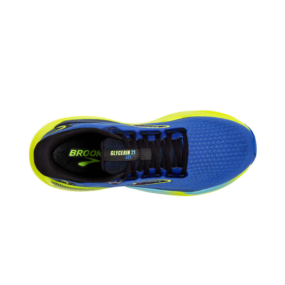 Upper of the right shoe from a pair of Brooks Men's Glycerin GTS 21 Running Shoes in the Blue/Nightlife/Black colourway (8153504678050)