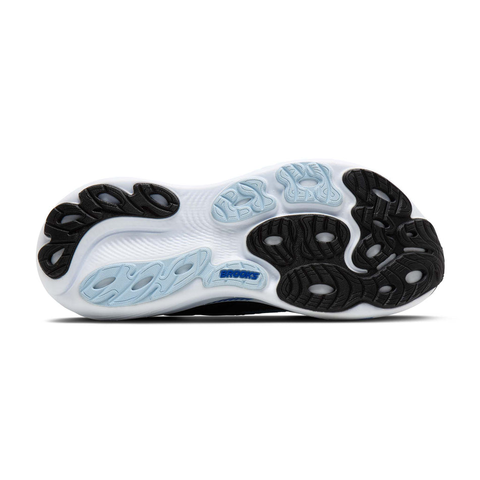 The outsole of the right shoe from a pair of Brooks Men's Adrenaline GTS 25 Running Shoes in the Black/Blue/Nantucket Bree colourway.