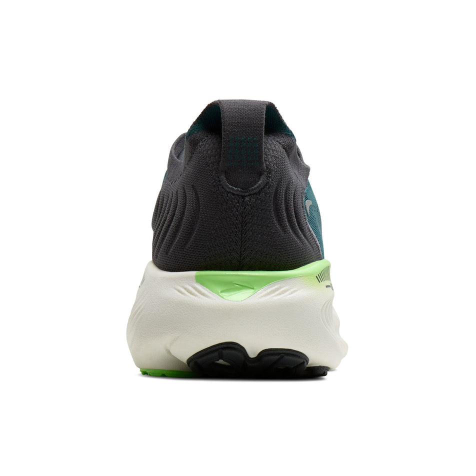 The back of the right shoe from a pair of Brooks Men's Adrenaline GTS 25 Running Shoes in the Atlantic Deep/Coconut/Green colourway.