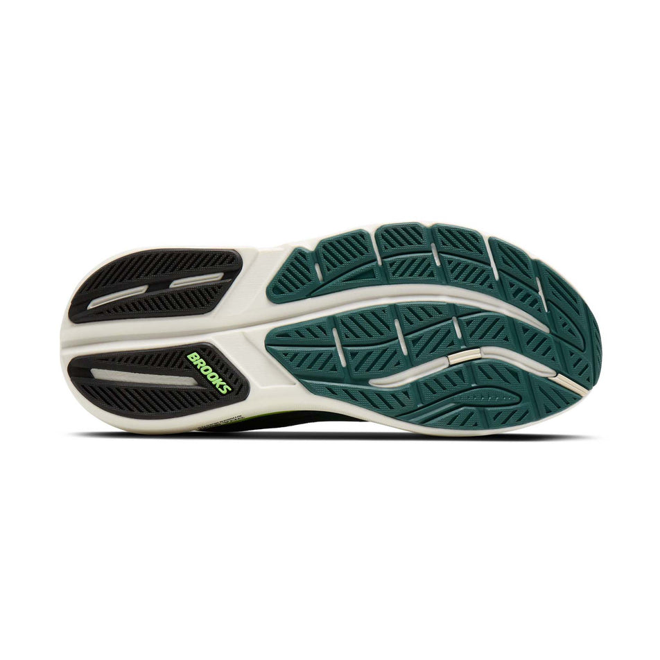 The outsole of the right shoe from a pair of Brooks Men's Ghost Max 3 Running Shoes in the Atlantic Deep/Black/Green colourway.
