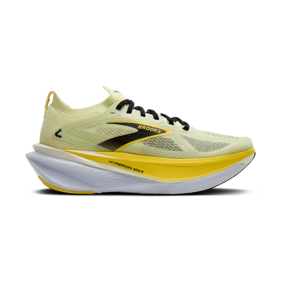 Lateral view of the right shoe from a pair of Brooks Men's Hyperion Max 3 Running Shoes in the Luminary/Cyber Yellow/Black colourway.