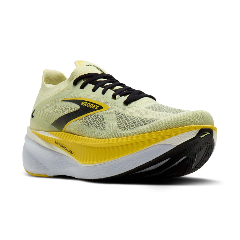 Lateral view of the right shoe from a pair of Brooks Men's Hyperion Max 3 Running Shoes in the Luminary/Cyber Yellow/Black colourway.