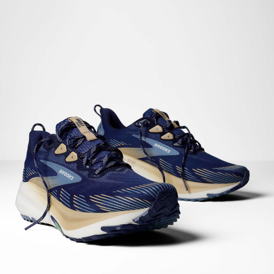 A pair of Brooks Men's Ghost Trail Running Shoes in the Blue/Starfish/Moonlight colourway.