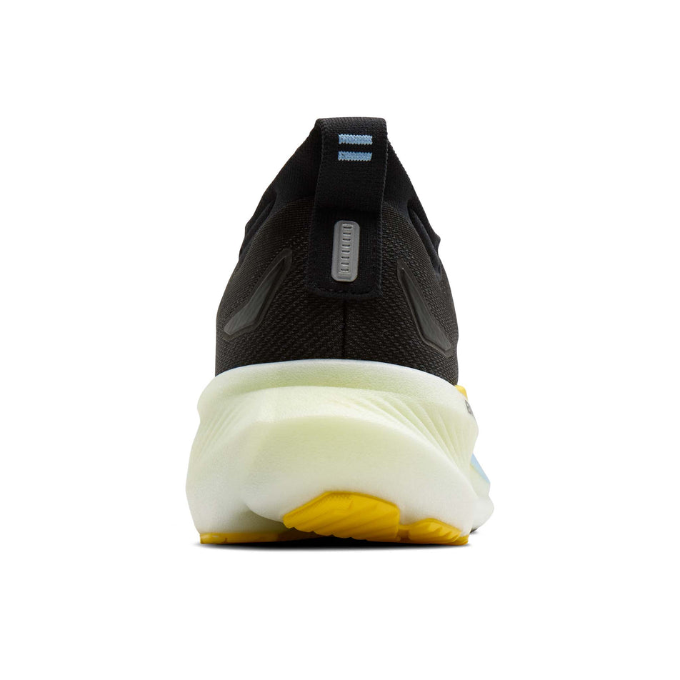 The back of the right shoe from a pair of Brooks Men's Glycerin 23 Running Shoes in the Black/Cyber Yellow/Nightlife colourway.