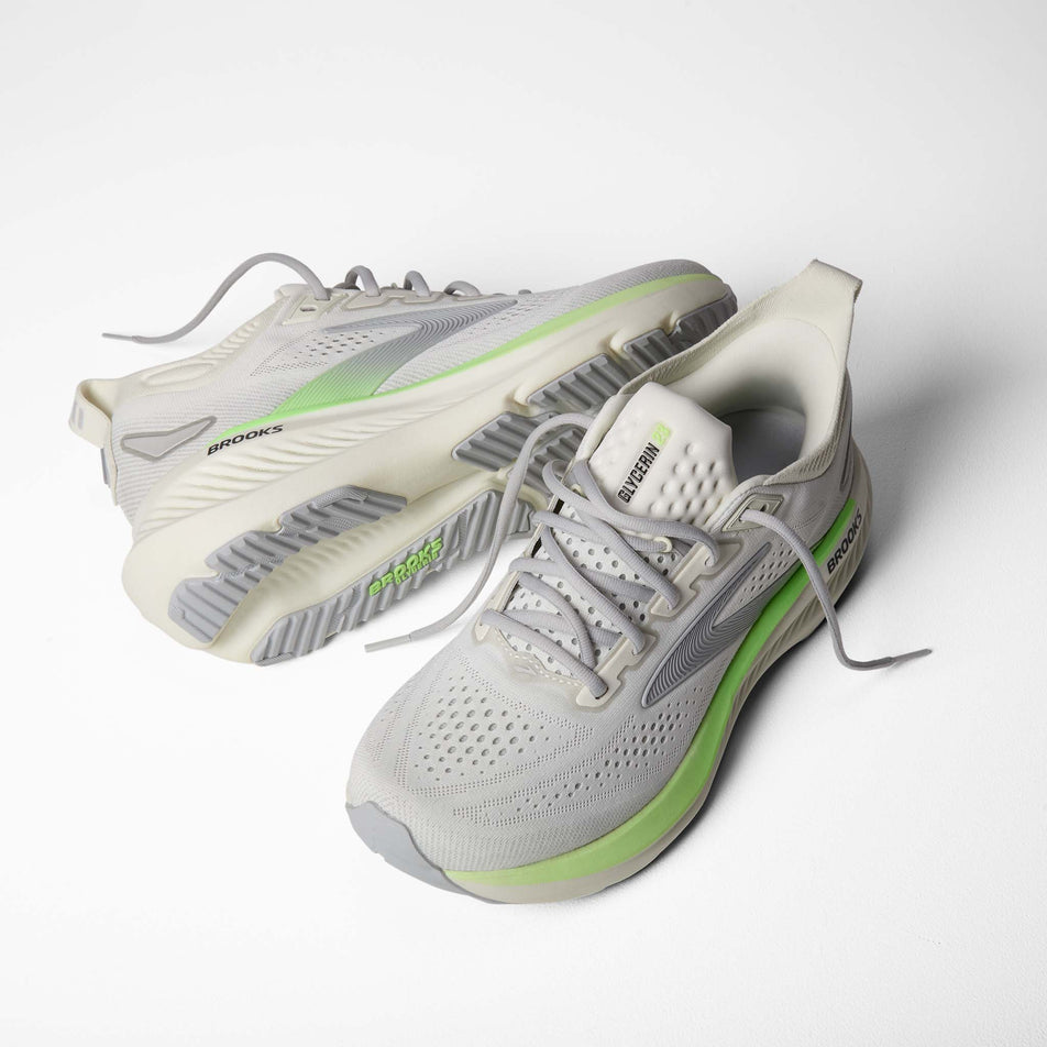 A pair of Brooks Men's Glycerin 23 Running Shoes in the Grey/Green/Black colourway.