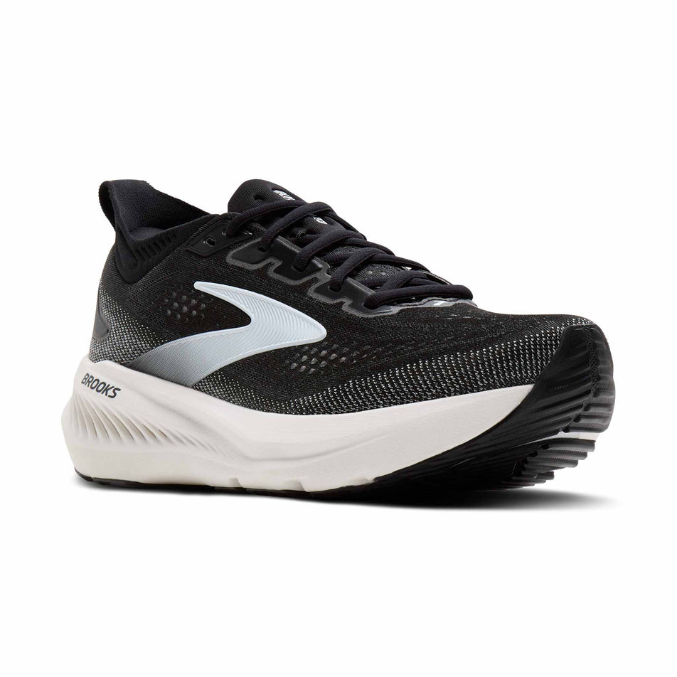 Lateral view of the right shoe from a pair of Brooks Men's Glycerin 23 2E Running Shoes in the Black/Grey/White colourway.
