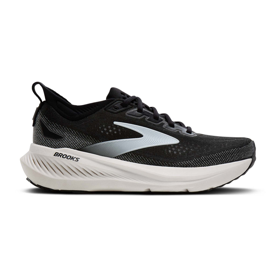 Lateral view of the right shoe from a pair of Brooks Men's Glycerin 23 2E Running Shoes in the Black/Grey/White colourway.