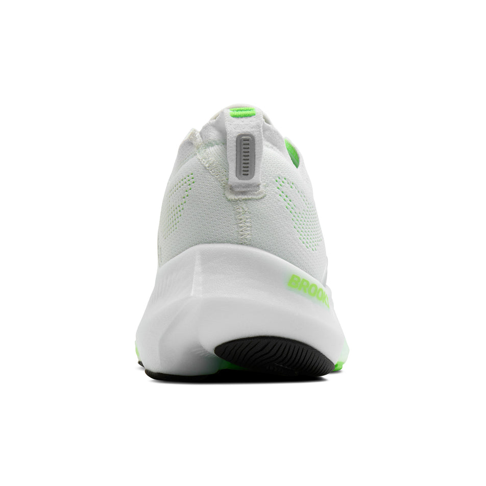 The back of the right shoe from a pair of Brooks Men's Glycerin Flex Running Shoes in the White/Green Gecko/Phantom colourway.