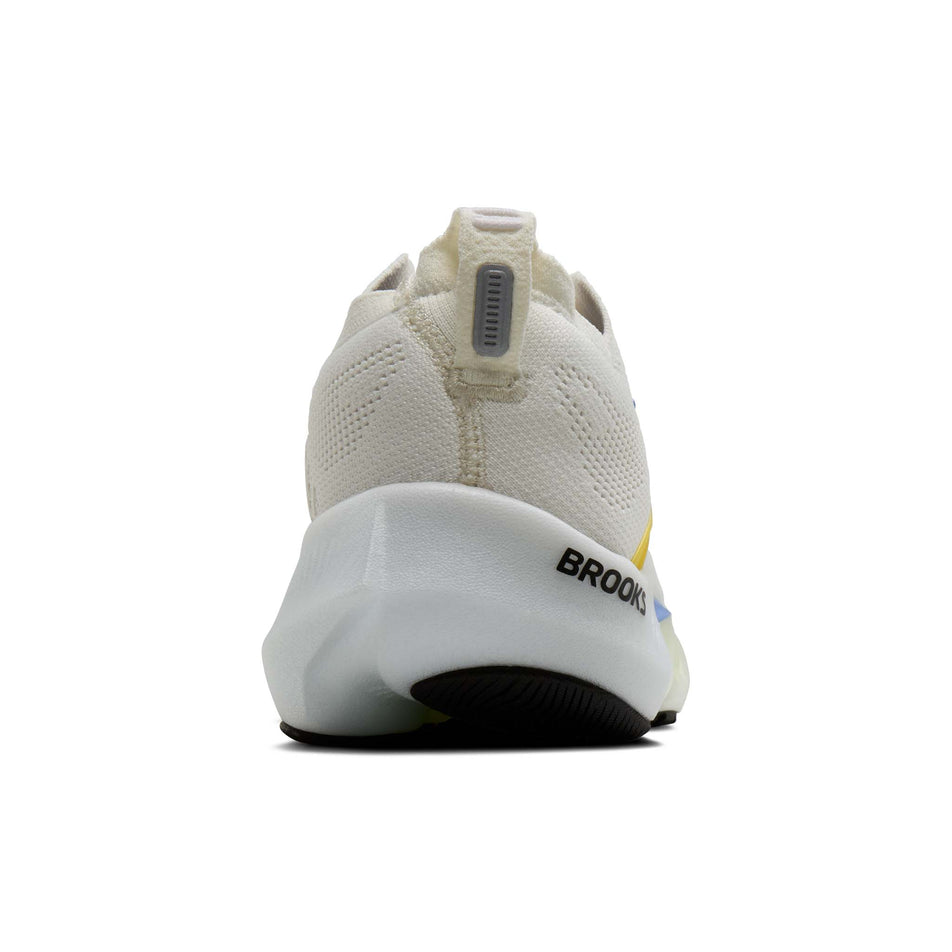 The back of the right shoe from a pair of Brooks Men's Glycerin Flex Running Shoes in the White/Cyber Yellow/Nightlife colourway.
