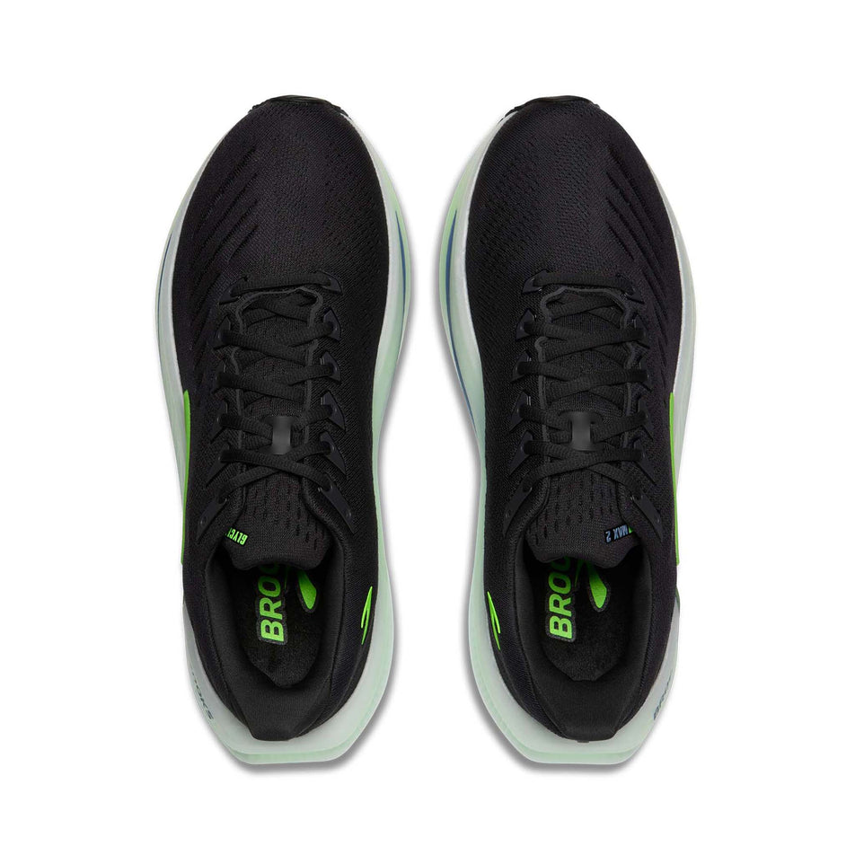 The uppers of a pair of Brooks Men's Glycerin Max 2 Running Shoes in the Phantom/White/Green Gecko colourway.