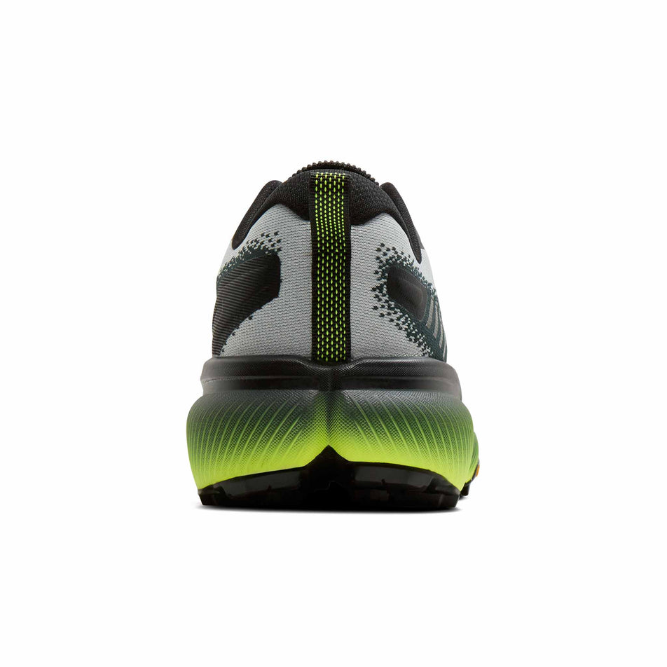 The back of the right shoe from a pair of Brooks Men's Cascadia 20 Running Shoes in the Grey/Black/Nightlife colourway.