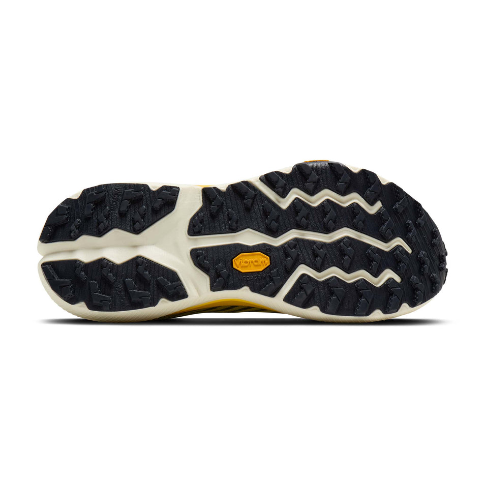 The outsole of the right shoe from a pair of Brooks Men's Cascadia 20 Running Shoes in the Navy/Cyber Yellow/Grey colourway.