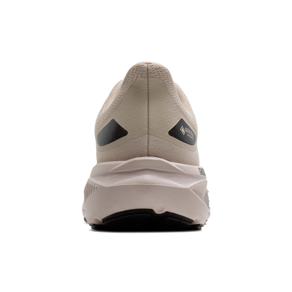 The back of the right shoe from a pair of Brooks Men's Ghost 18 GTX Running Shoes in the Chateau/Black/Metallic colourway.