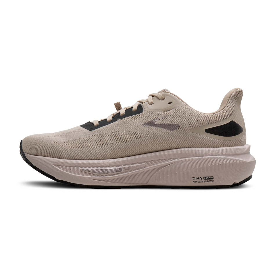 Medial view of the right shoe from a pair of Brooks Men's Ghost 18 GTX Running Shoes in the Chateau/Black/Metallic colourway.