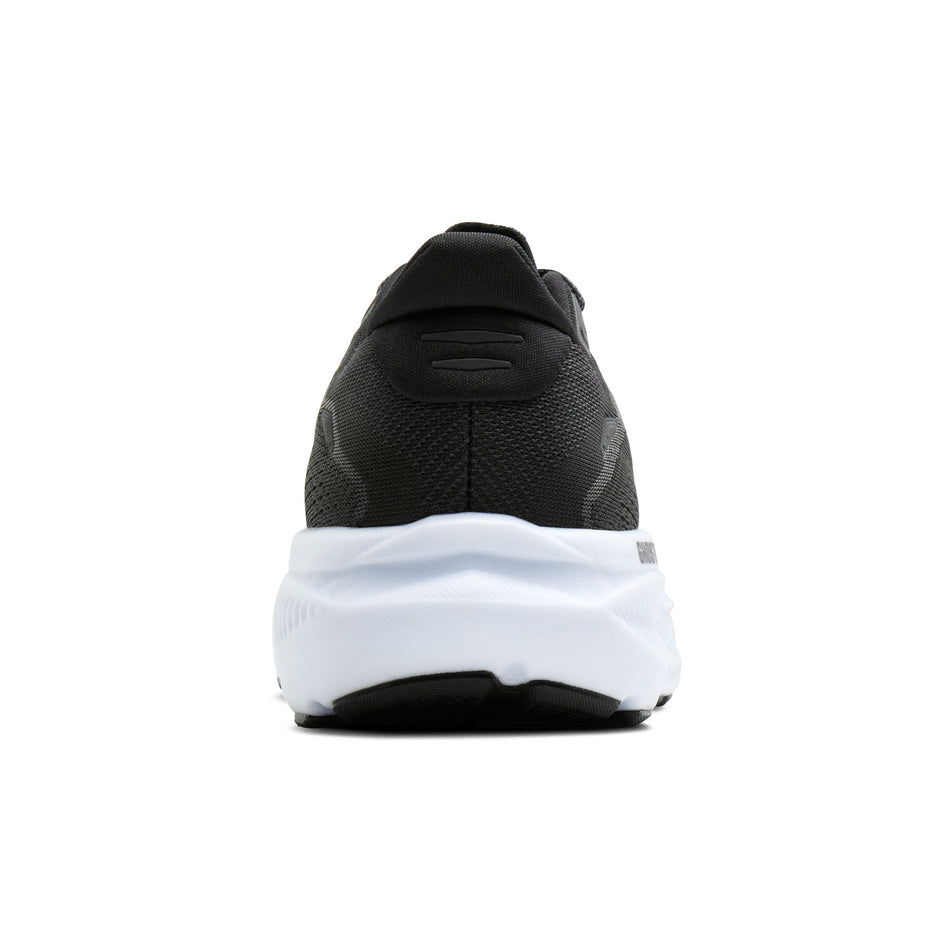 The back of the right shoe from a pair of Brooks Men's Ghost 18 Running Shoes in the Black/Grey/White colourway.