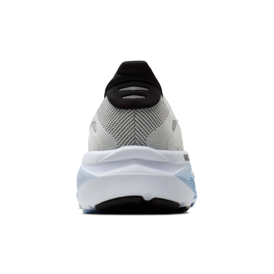 The back of the right shoe from a pair of Brooks Men's Ghost 18 Running Shoes in White/Black/Open Air colourway.