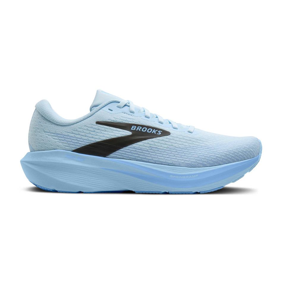 Lateral view of the right shoe from a pair of Brooks Men's Ghost AMP Running Shoes in the Blue/Blue/Black colourway.