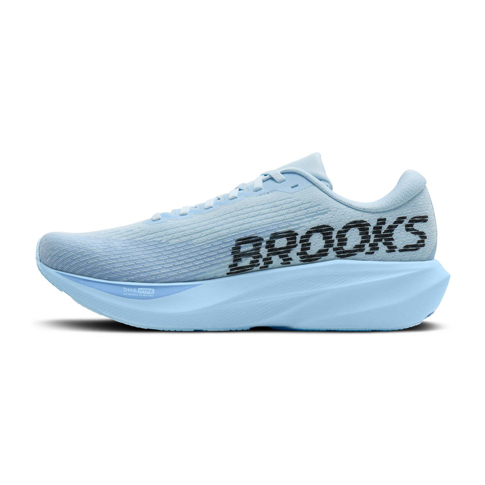Medial view of the right shoe from a pair of Brooks Men's Ghost AMP Running Shoes in the Blue/Blue/Black colourway.