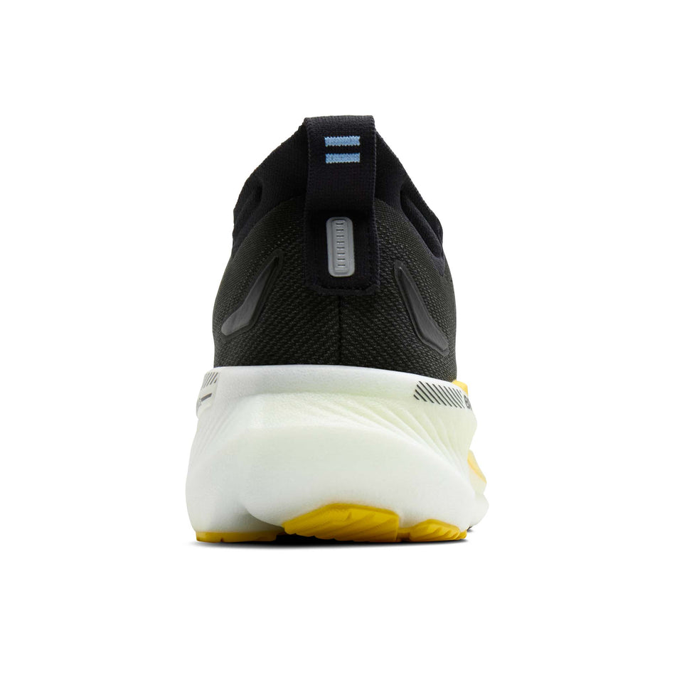 The back of the right shoe from a pair of Brooks Men's Glycerin GTS 23 Running Shoes in the Black/Cyber Yellow/Nightlife colourway.