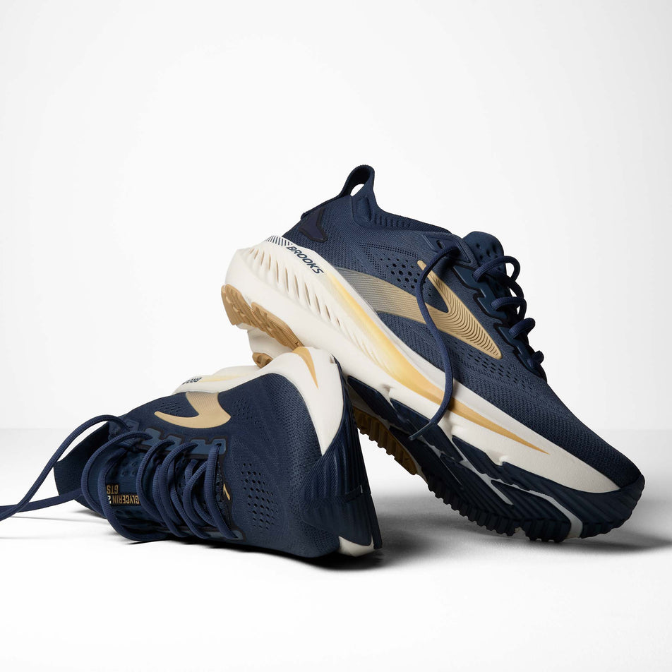 A pair of Brooks Men's Glycerin GTS 23 Running Shoes in the Blue/Spellbound/Starfish colourway.