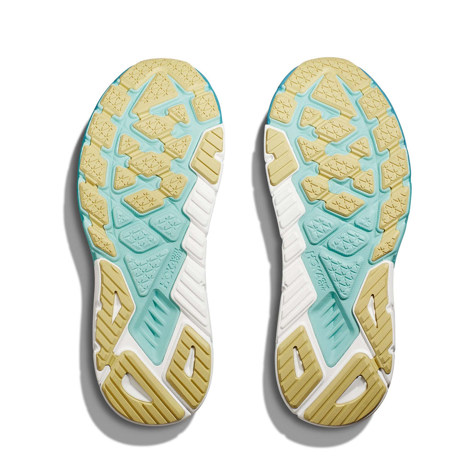 The outsoles on a pair of Hoka Men's Arahi 6 Running Shoes in the Bluesteel/Sunlit Ocean colourway (7922034770082)