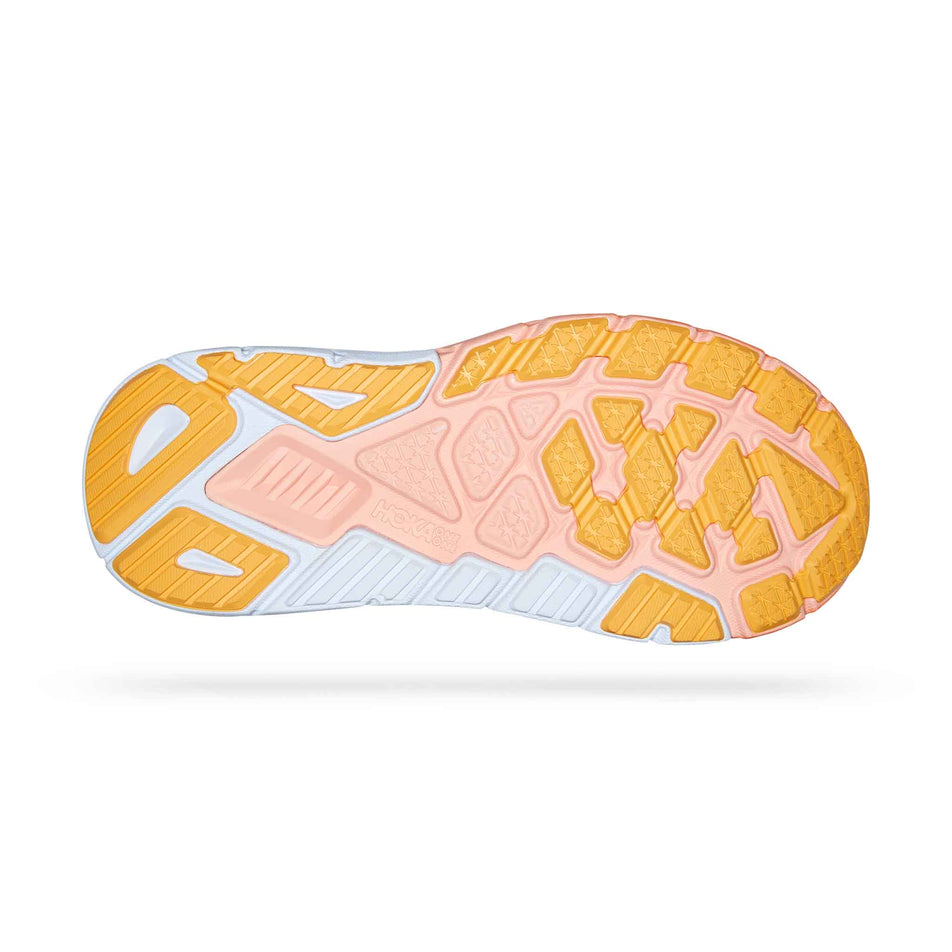Outsole of the right shoe from a pair of HOKA Women's Arahi 6 Running Shoes in the Sun Baked/Shell Coral colourway (8044976701602)