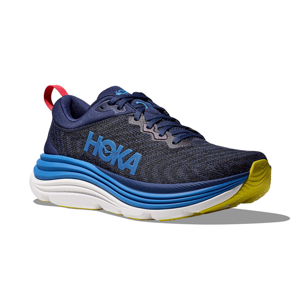 Lateral side of the right shoe from a pair of HOKA Men's Gaviota 5 Running Shoes in the Bellweather Blue/Evening Sky colourway (8146243027106)