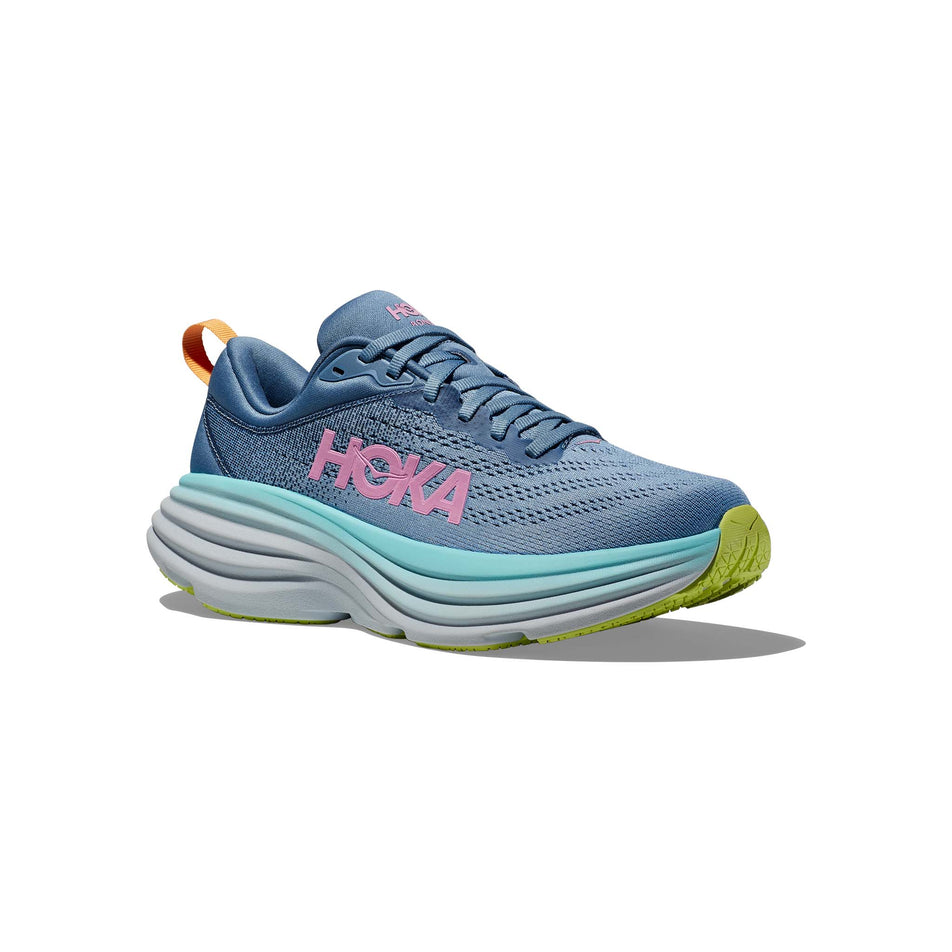 Lateral side of the right shoe from a pair of HOKA Women's Bondi 8 Running Shoes in the Shadow/Dusk colourway (8146244927650)