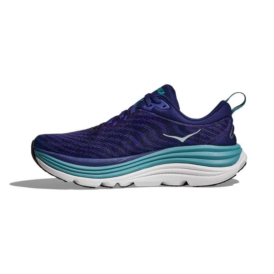 Medial side of the right shoe from a pair of Hoka Women's Gaviota 5 Running Shoes in the Bellweather Blue/Evening Sky colourway (7922059575458)