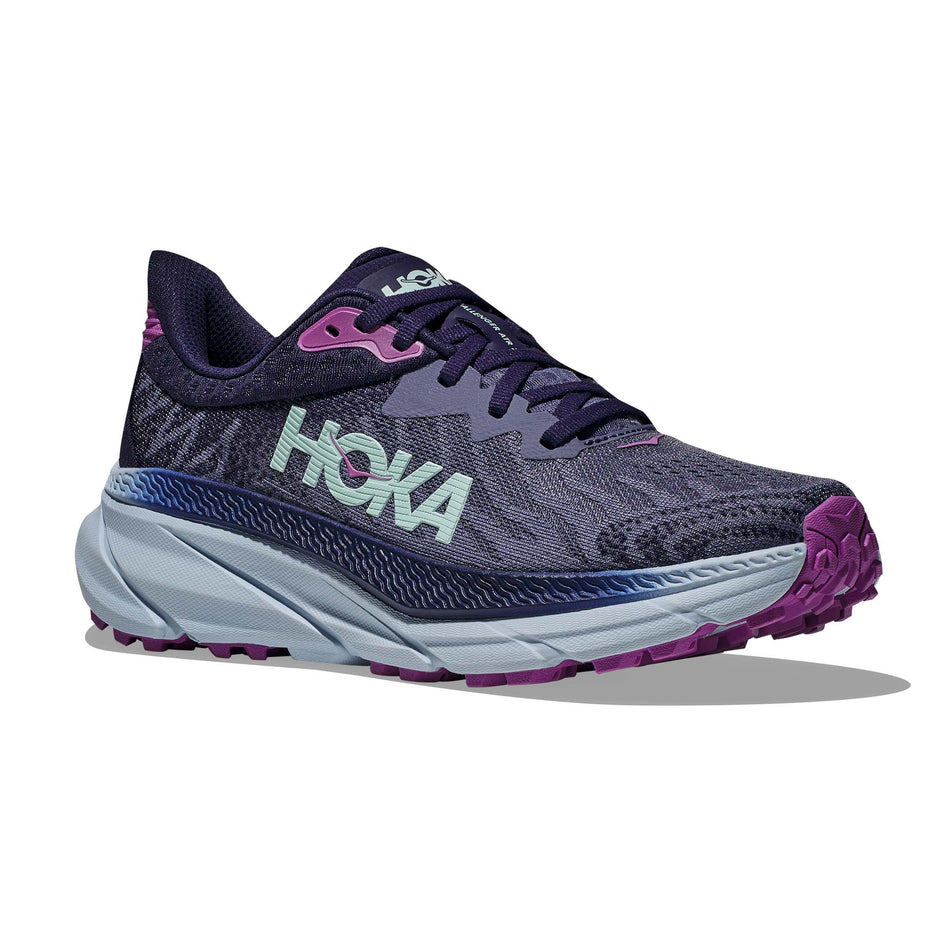 Lateral side of the right shoe from a pair of Hoka Women's Challenger ATR 7 Running Shoes in the Meteor/Night Sky colourway (7922061541538)