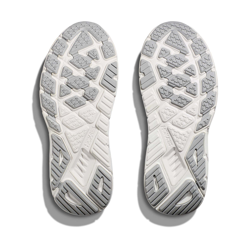 The outsoles on a pair of HOKA Men's Arahi 7 Running Shoes in the Outer Space/White colourway (8144924115106)