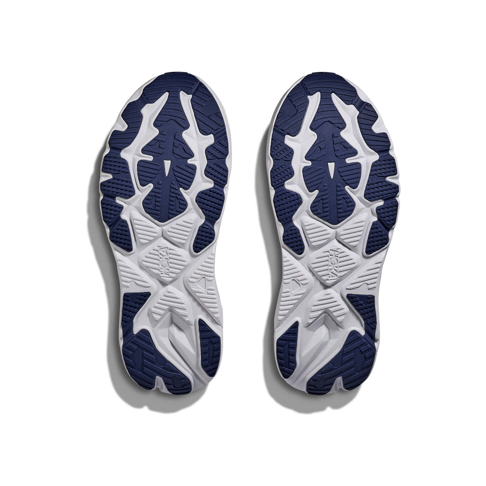 The outsoles of a pair of HOKA Men's Arahi 8 Running Shoes in the Stardust/Cosmic Grey colourway. (8689210949794)