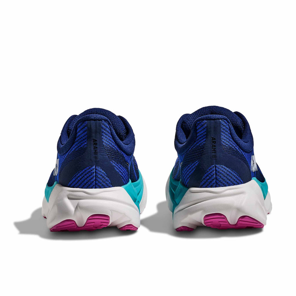 The back of a pair of HOKA Women's Arahi 8 Running Shoes in the Midnight Blue/Ultramarine colourway. (8689290150050)