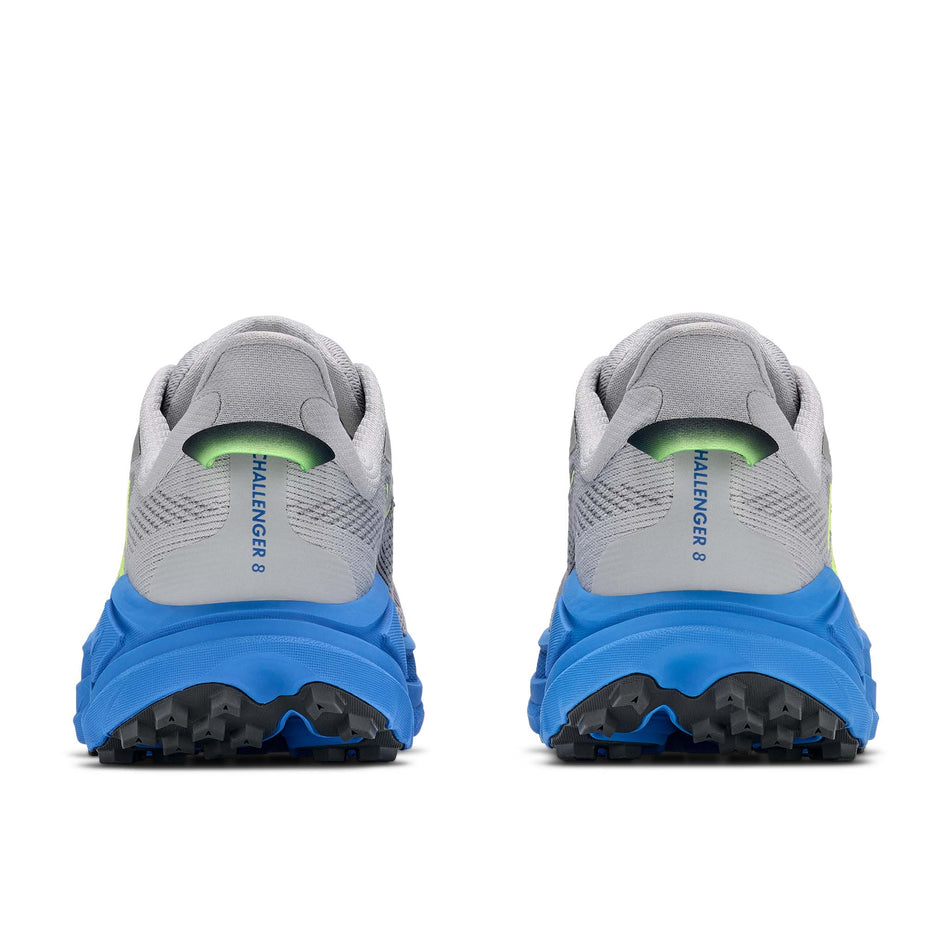 The back of a pair of HOKA Men's Challenger 8 Running Shoes in the Stardust/Virtual Blue colourway.