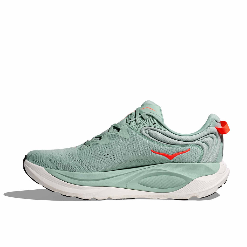 Medial view of the right shoe from a pair of HOKA Men's Gaviota 6 Running Shoes in the Sage/Stardust colourway.