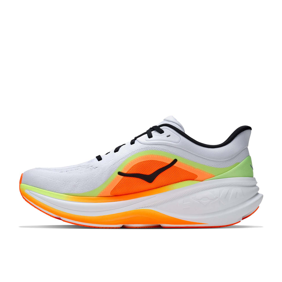 Medial view of the right shoe from a pair of HOKA Men's Clifton Pro Running Shoes in the Cosmic Grey/Black colourway.