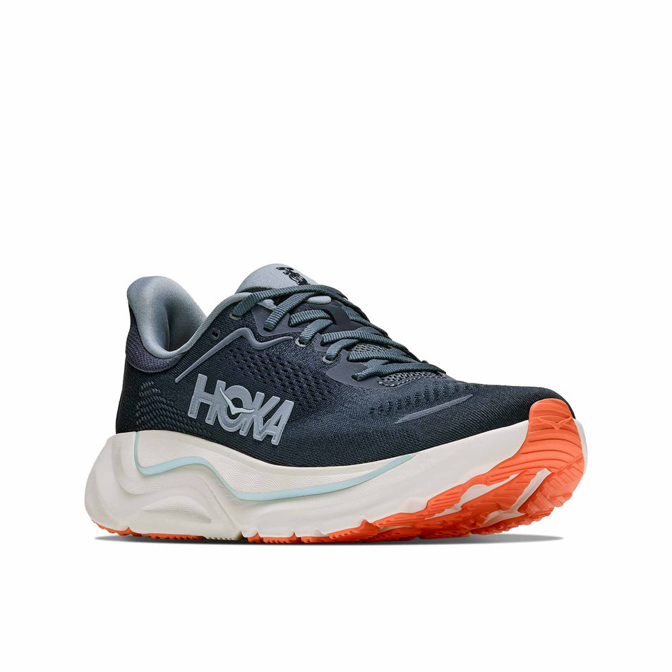 Lateral view of the right shoe from a pair of HOKA Women's Arahi 9 Running Shoes in the Varsity Navy/Faded Navy colourway.