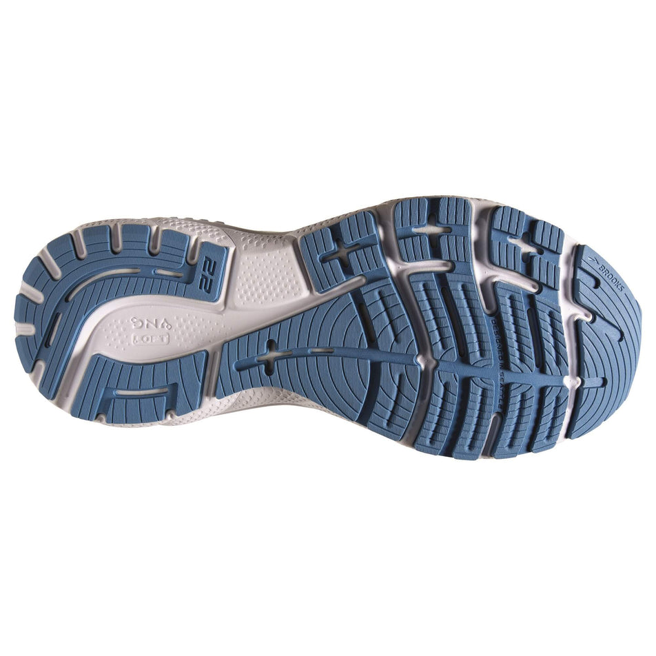 Outsole of the right shoe from a pair of Brooks  Women's Adrenaline GTS 22 Running Shoes in the Silver Lake/Blue Green colourway (7930185515170)